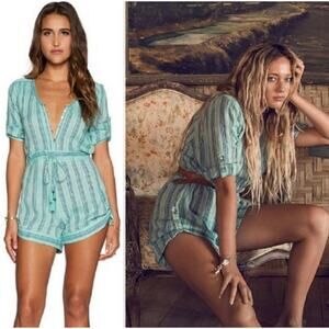 SPELL Island Boho Playsuit Romper Linen Gauzy Striped Coastal Festival Women XS